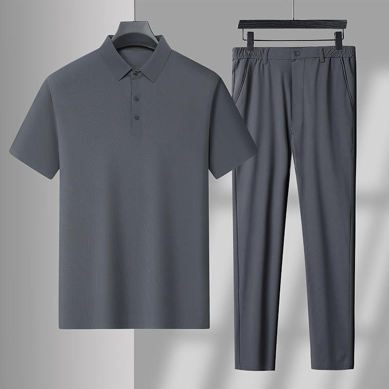 Herren Jogginghose Set mit Poloshirt Bequem Sportlich