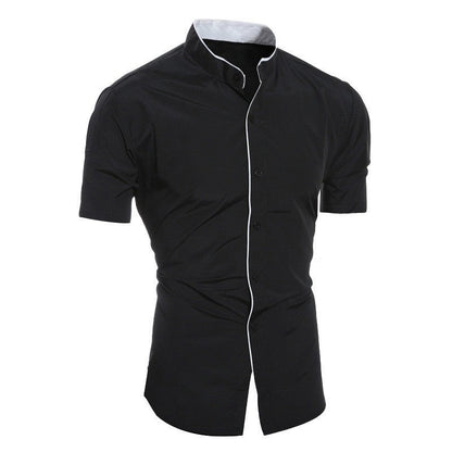 Herren Kurzarmhemd Modern Stehkragen Kontrastdetails - BerlinGlamour