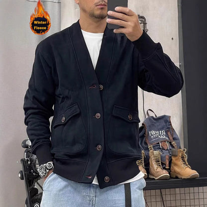 Herren Fleece-Cardigan Warm mit Knöpfen und Taschen - BerlinGlamour