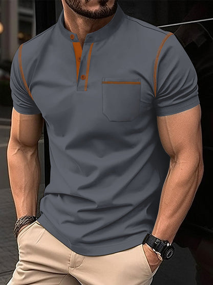 Herren Poloshirt Modern mit Brusttasche und Henley Kragen
