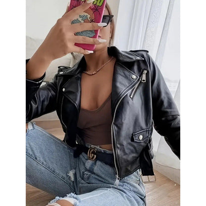Damen Bikerjacke Kurz Lederjacke Asymmetrisch