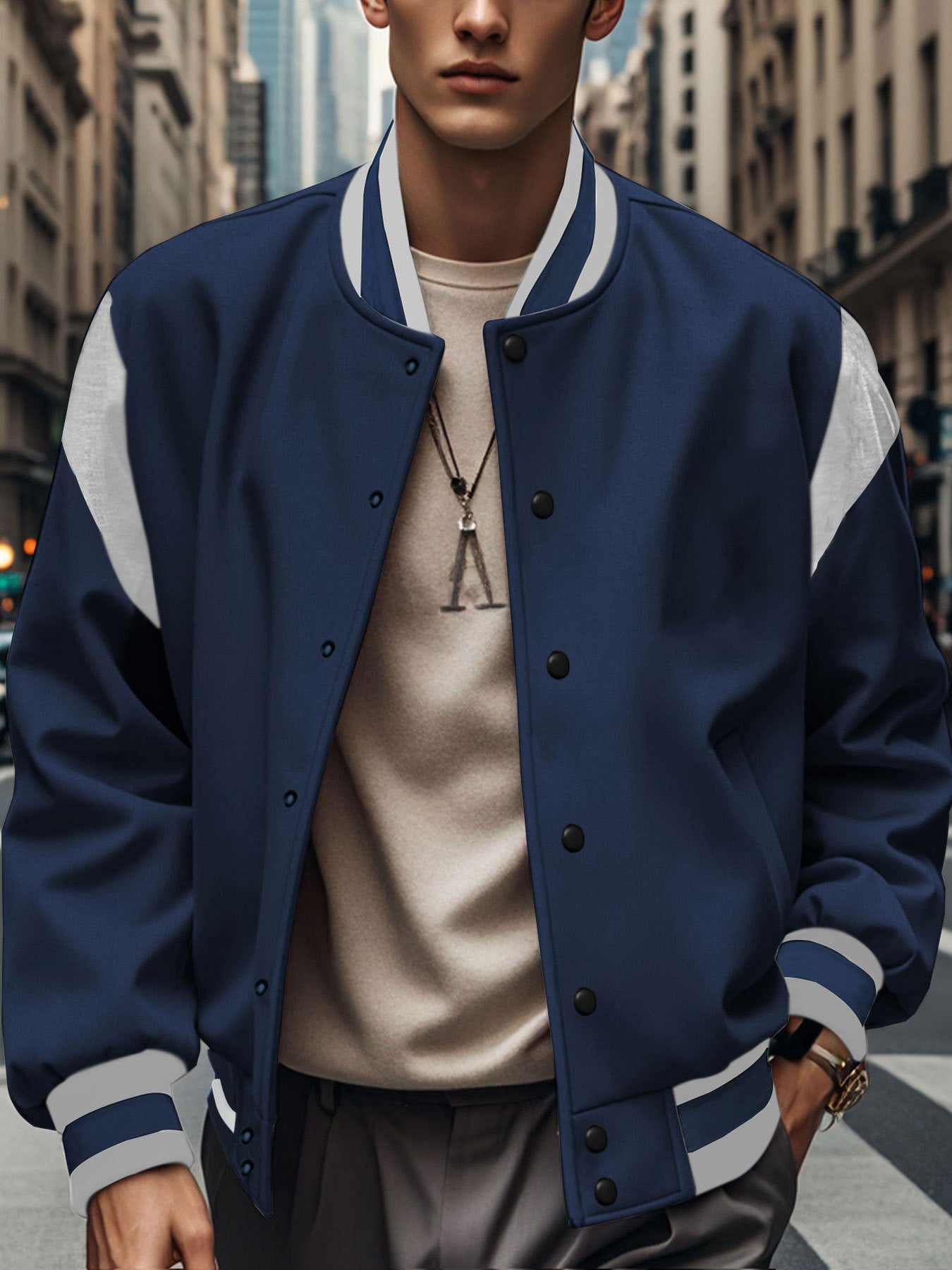 Herren Collegejacke Freizeitjacke mit Kontrastärmeln Modern