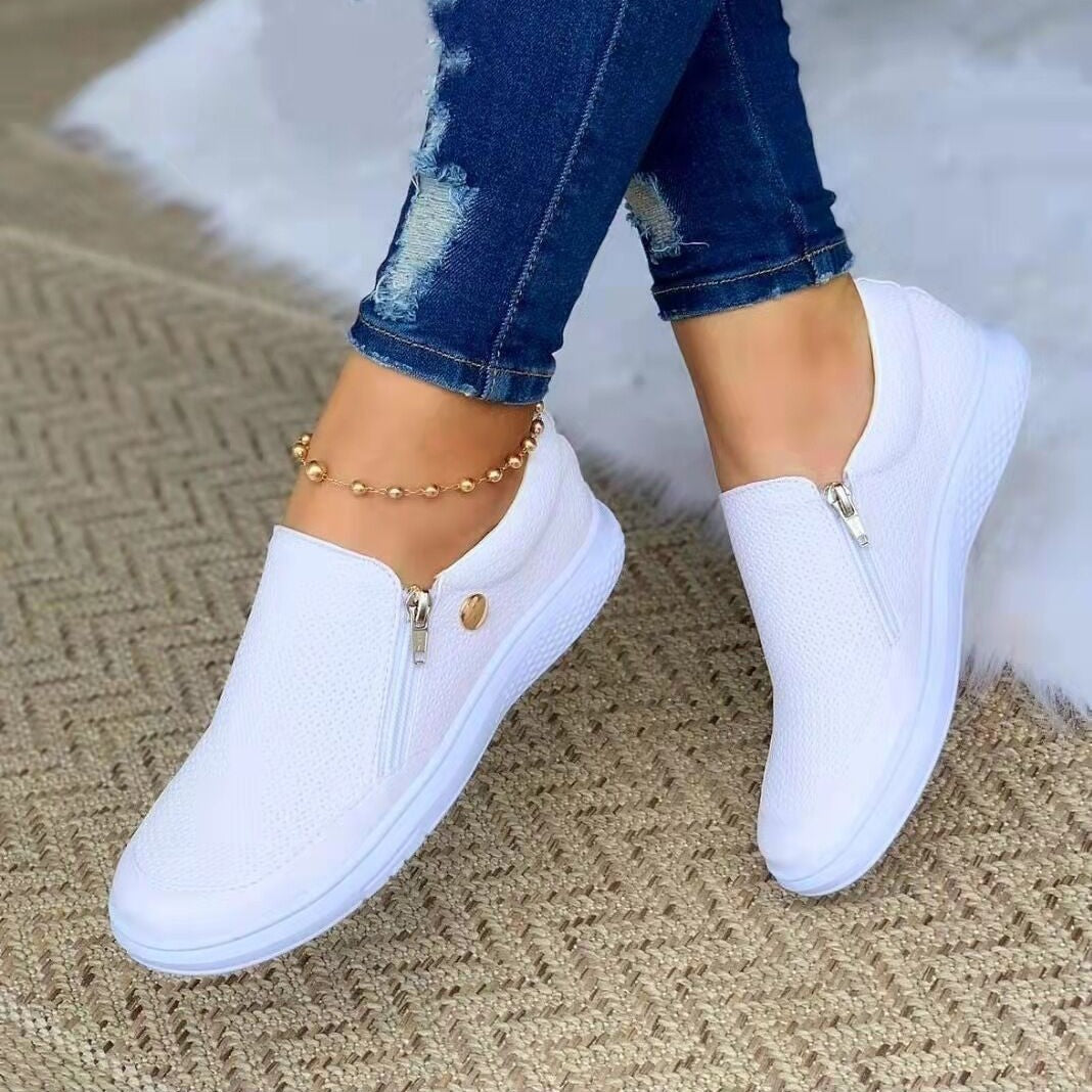 Damen Sneaker Atmungsaktiv Mesh Elegant Reißverschluss
