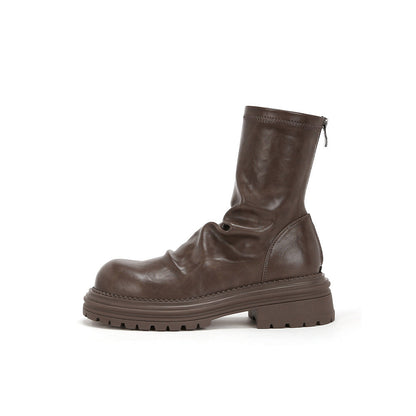 Damen Stiefel Breite Sohle Elegant Falten Design