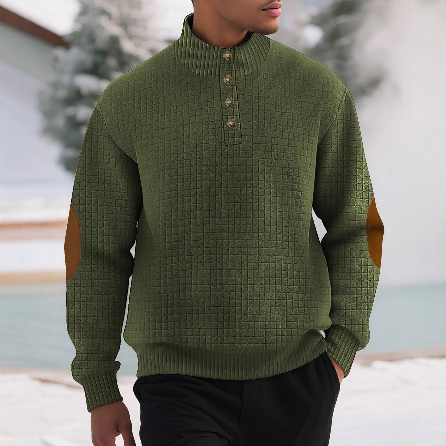 Herren Pullover Stehkragen Modern Leder Optik