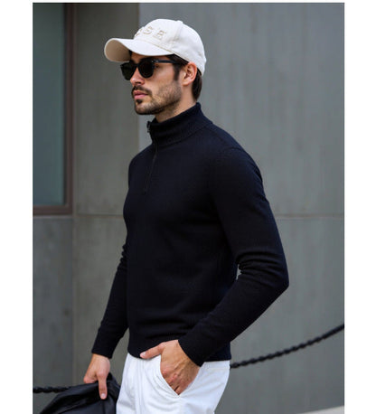 Herren Rollkragenpullover Modern Struktur Design Schwarz