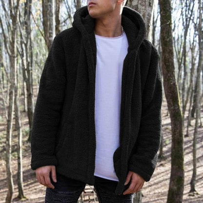 Herren Fleecejacke Warm mit Kapuze und Knopfverschluss