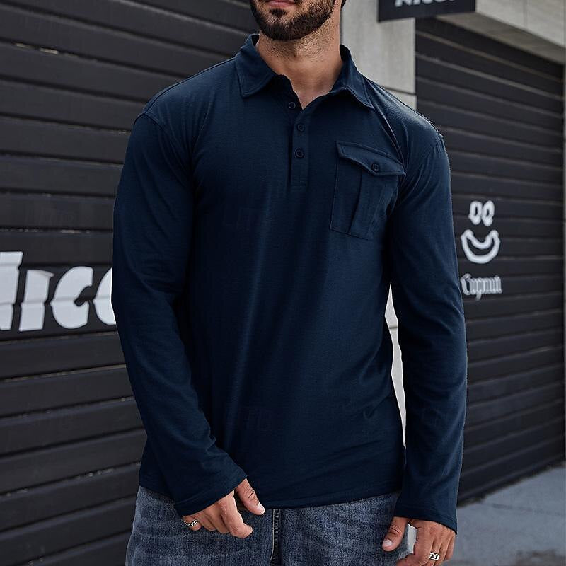 Herren Polo Langarmshirt Stehkragen Modern