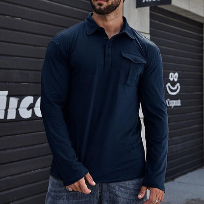 Herren Polo Langarmshirt Stehkragen Modern