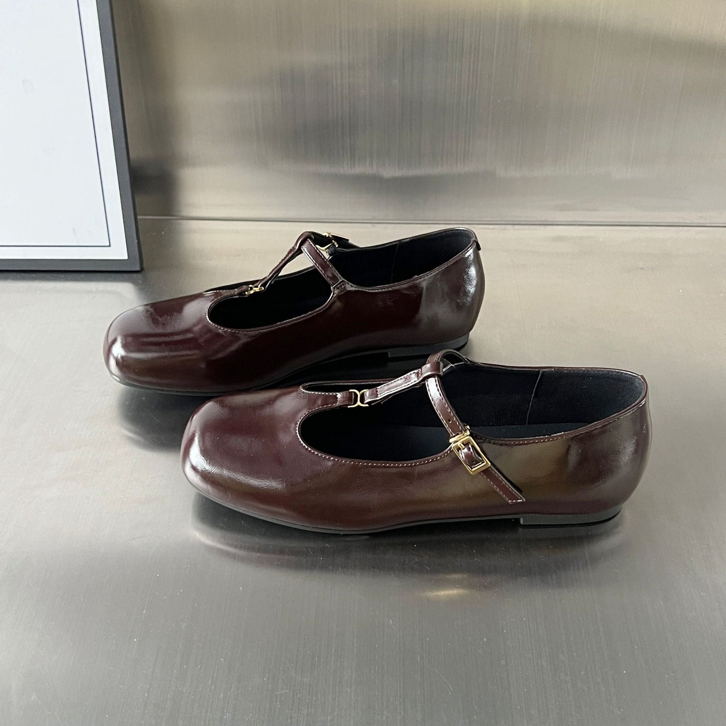 Damen Ballerinas Elegante Riemen Schuhe Glanzleder