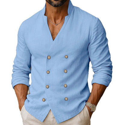 Herren Leinenhemd Elegantes Sommerhemd mit Knopfleiste