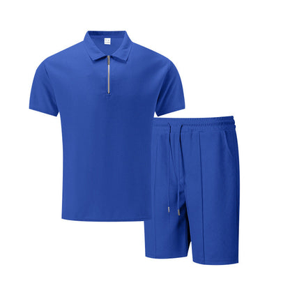 Herren Sportset Kurzarm Poloshirt Shorts Reißverschluss