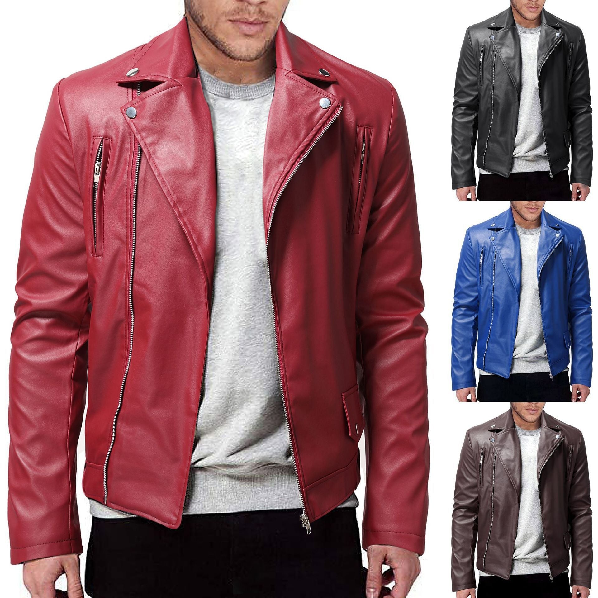 Herren Lederjacke Biker Stil mit Taschen Schwarz - BerlinGlamour