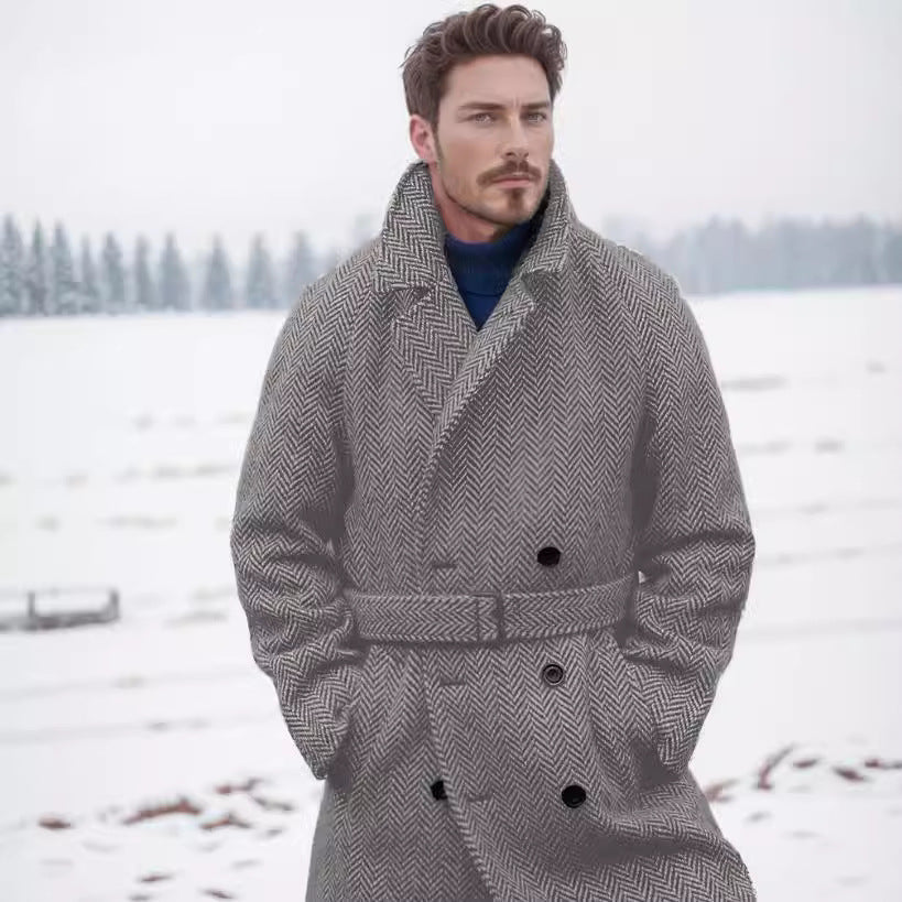 Herren Lodenmantel Doppelreihig Gürtel Modern Classic - BerlinGlamour