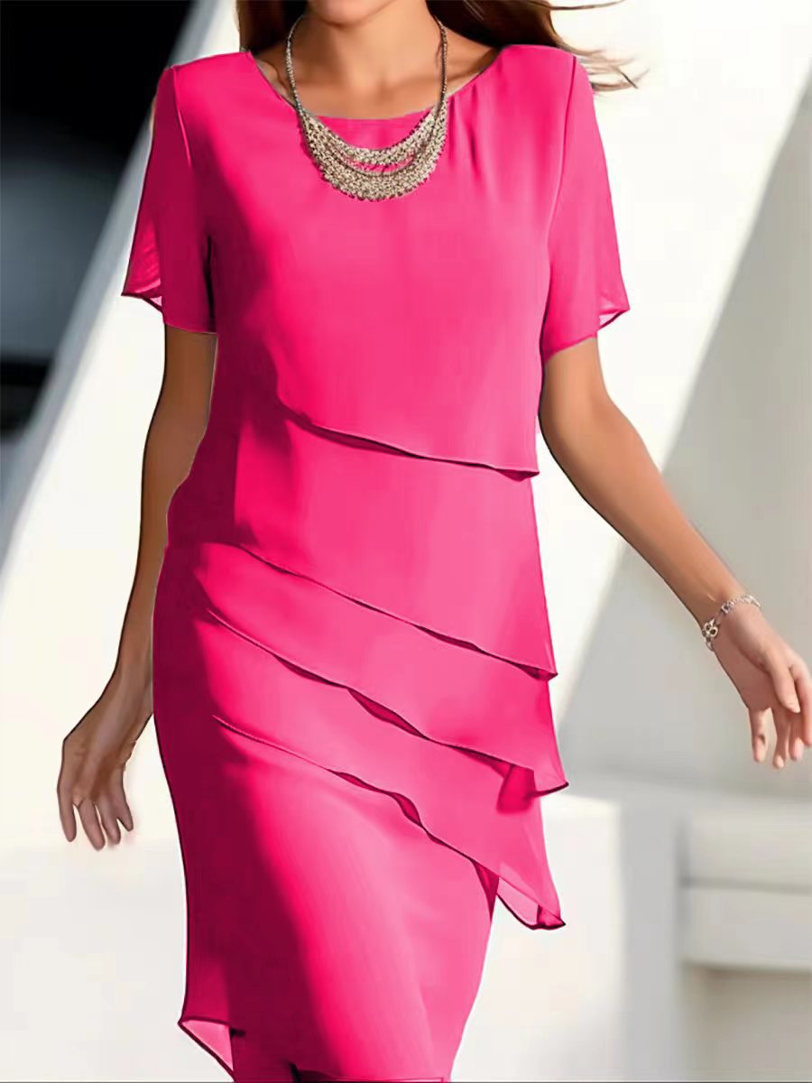 Elegantes Damen Wickelkleid mit Schichten Schwarz