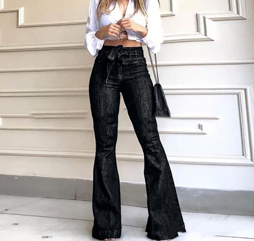 Hohe Damen Schlagjeans Weite Bein Frauenjeans