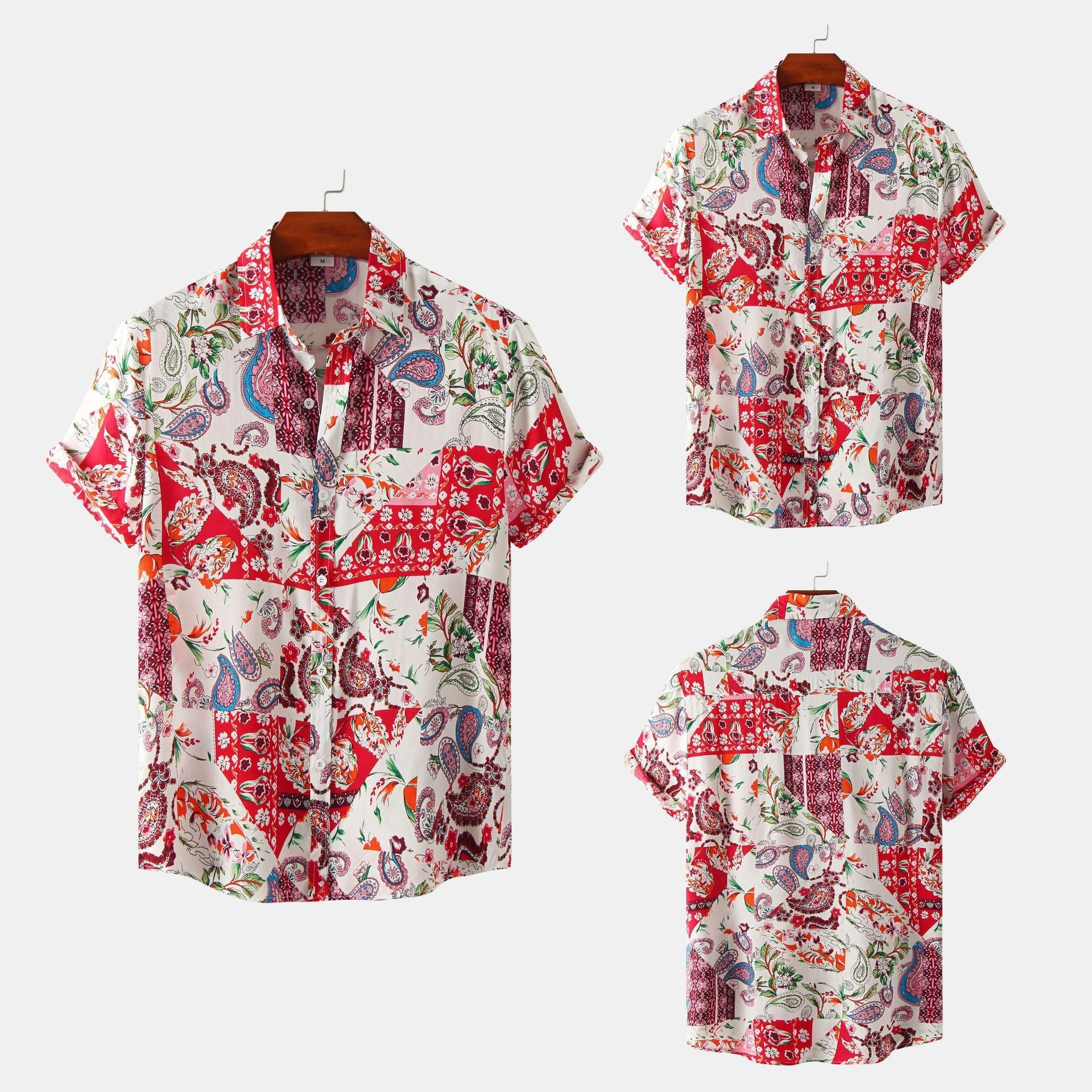 Herren Kurzarmhemd Atmungsaktiv Patchwork Muster Baumwolle - BerlinGlamour