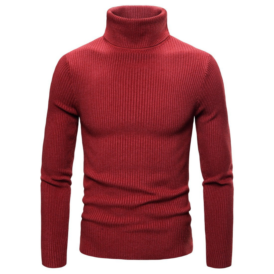 Herren Strickpullover Slim Fit Hochkragen Ripp Optik