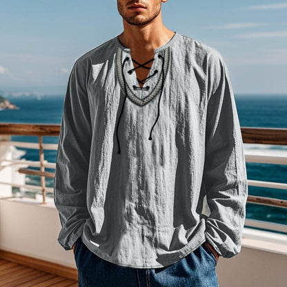 Herren Langarmshirt Modern Schnürdetail Trendig