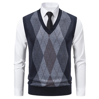 Herren Pullover V-Ausschnitt Klassisches Rautenmuster Modern