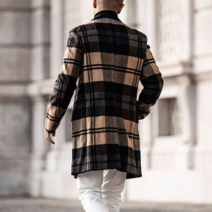 Herren Mantel Eleganter Karo Schnitt Klassisch Doppelter Knopf