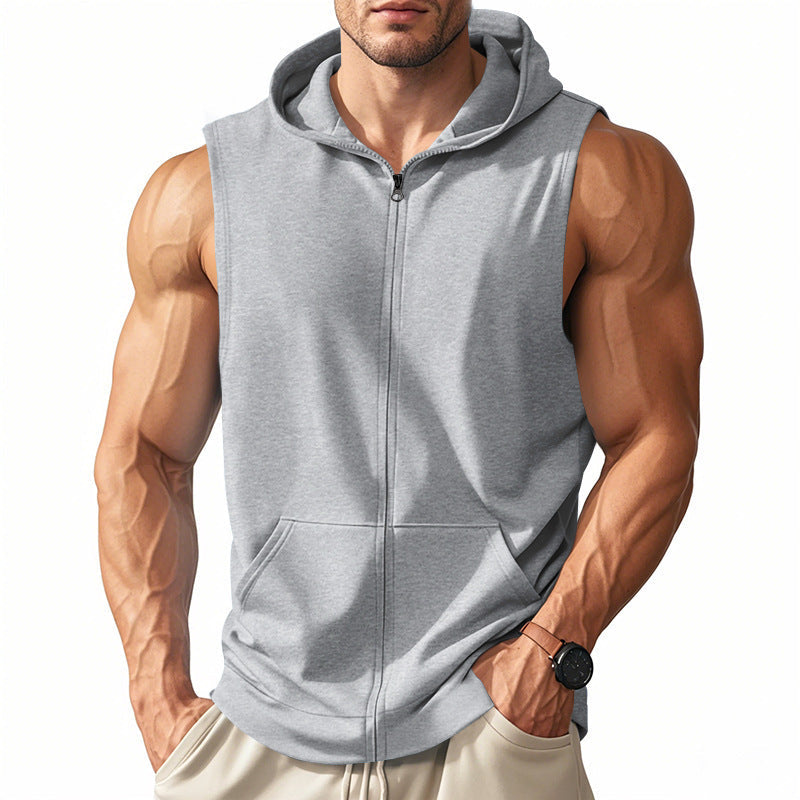 Herren Fitness-Hoodie Ärmellos Reißverschluss Sportlich Modern