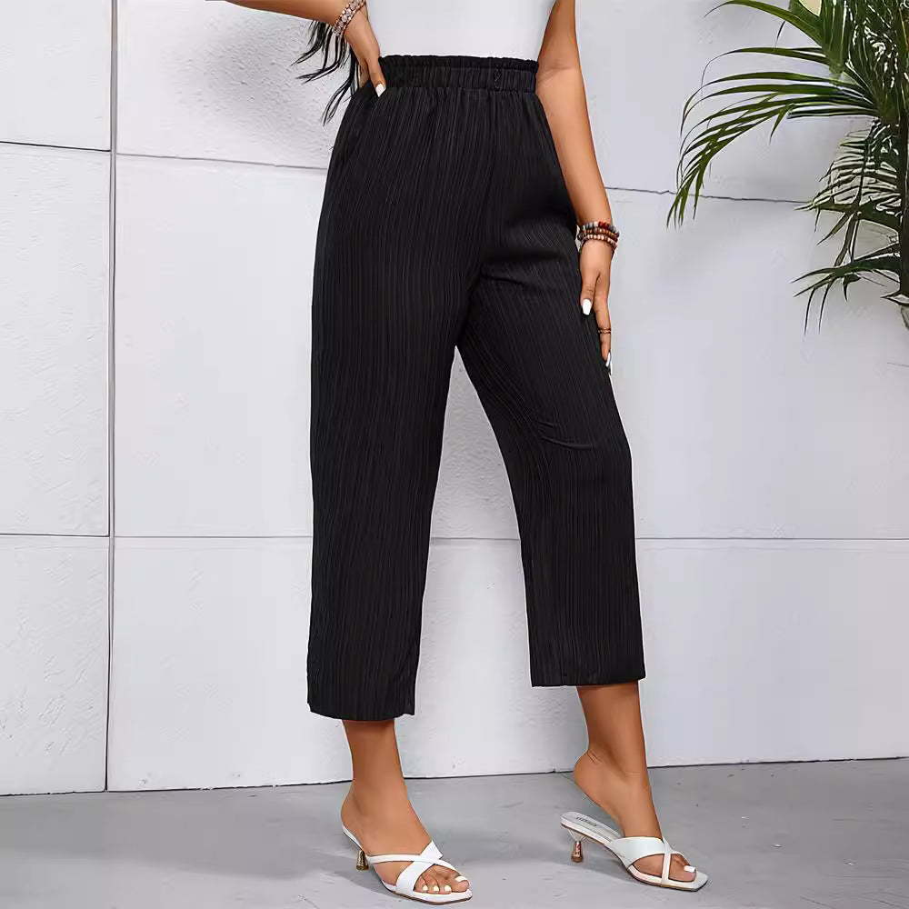 Damen Plisseehose Elegant Elastisch Mit Hochem Bund