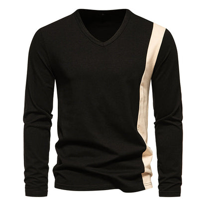 Herren Langarmshirt Modern V-Ausschnitt Farbblock Design