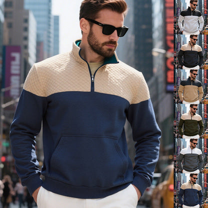 Herren Fleece Pullover Modern mit Hochkragen Schwarz
