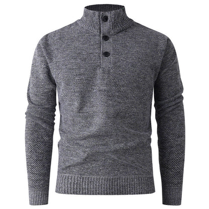 Herren Strickpullover Hochkragen Knopfverschluss Modern