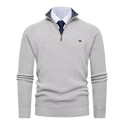 Herren Strickpullover Stehkragen Reißverschluss Elegante Kaschmir Optik