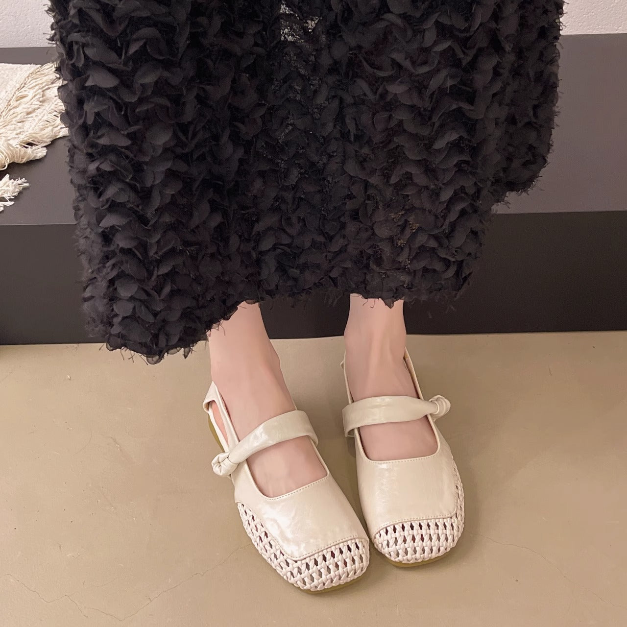 Damen Ballerinas Elegant Flecht Riemchen Schuhe