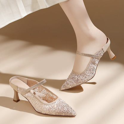 Damen Pumps Elegante Slingback Schuhe mit Spitze Hochhackig
