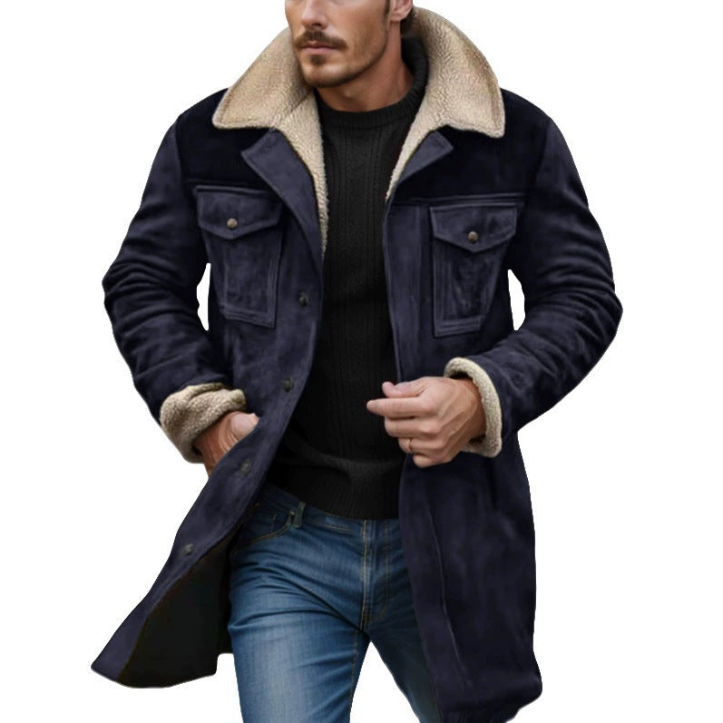 Herren Wintermantel Lang Teddyfutter Warm