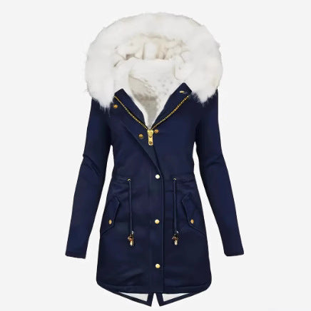 Damen Winterjacke Gefüttert Warm mit Abnehmbarer Kapuze