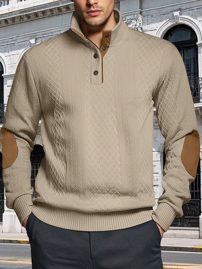 Herren Strickpullover Strukturiert Leder Patches Modern