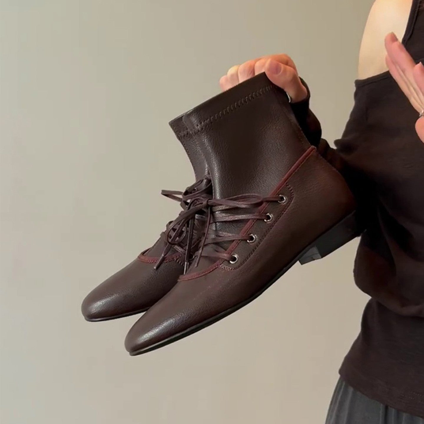 Damen Stiefel Schnürstiefel Leder Blockabsatz Elegant