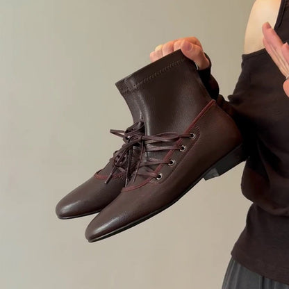 Damen Stiefel Schnürstiefel Leder Blockabsatz Elegant