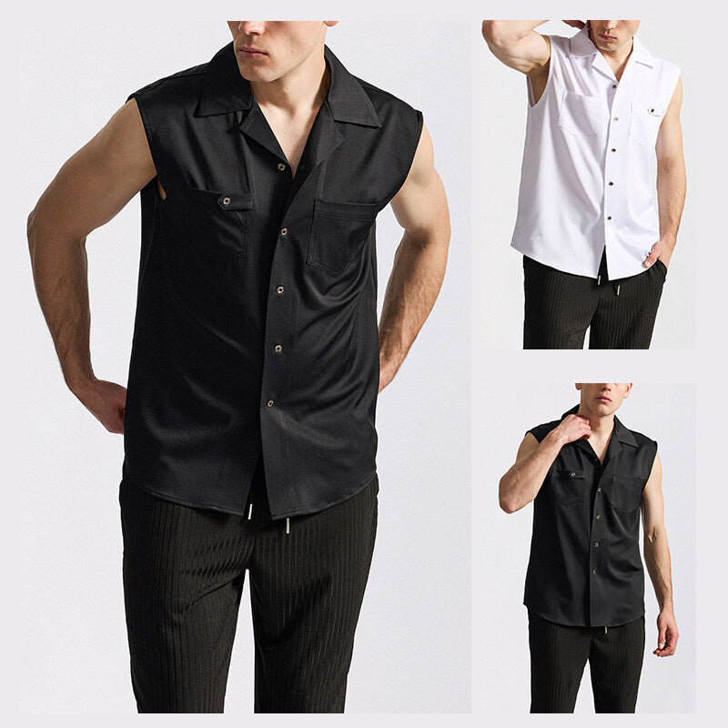 Herren Tanktop Hemd Modern mit Taschen Sportlich