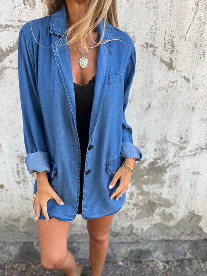 Denim Jacke Damen Reverskragen Kurz Modisch