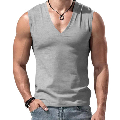 Herren T-Shirt V-Ausschnitt Ärmellos Weich Baumwolle