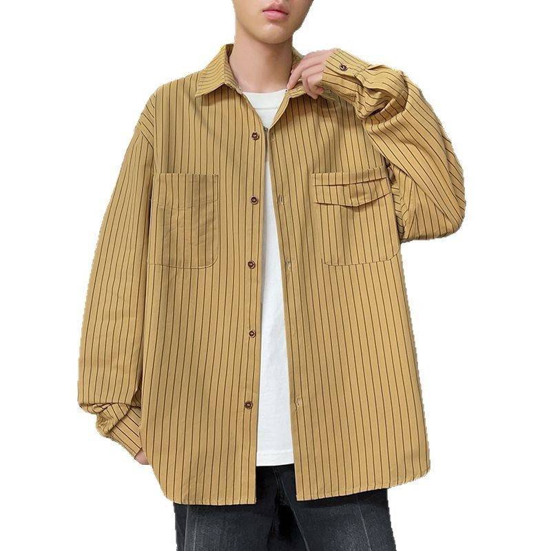 Herren Überhemdjacke Lässig Streifenjacke Mit Taschen