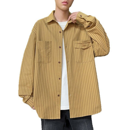 Herren Überhemdjacke Lässig Streifenjacke Mit Taschen
