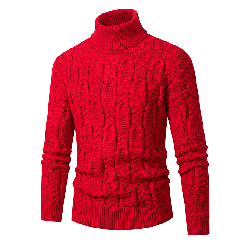 Herren Rollkragenpullover Strukturmuster Hochwertig Schwarz