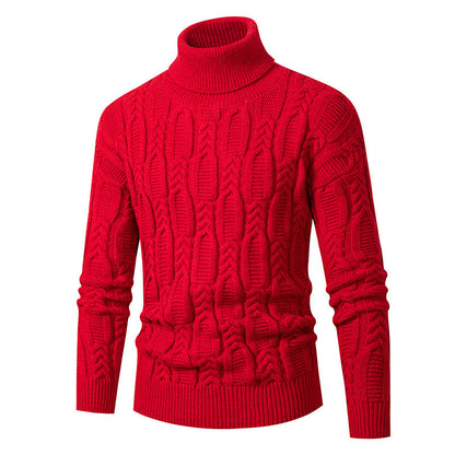 Herren Rollkragenpullover Strukturmuster Hochwertig Schwarz