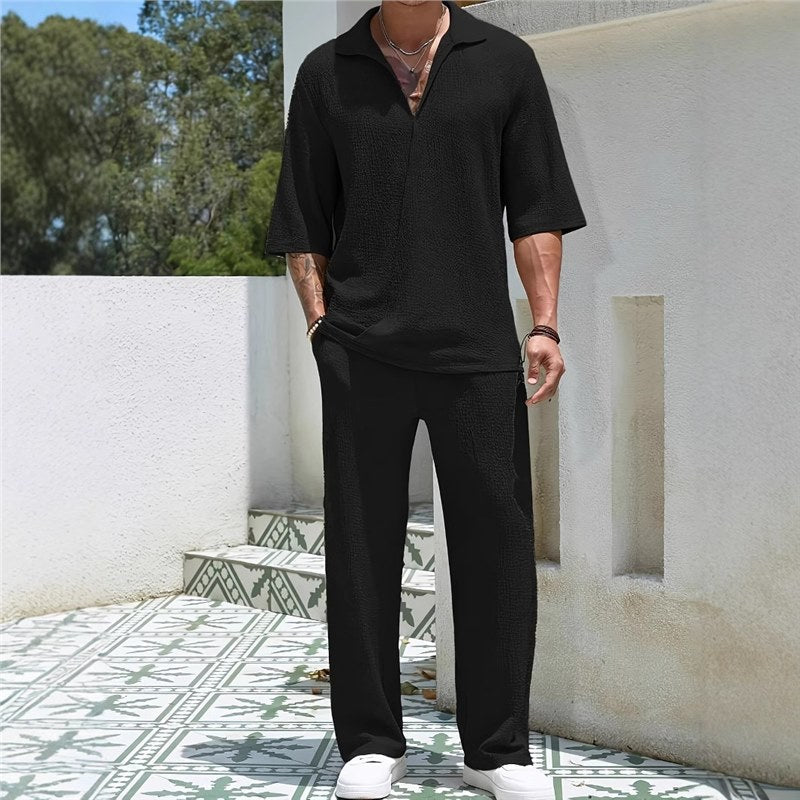 Herren Freizeit-Set mit Struktur-Oberteil und Weite Hosen Modern
