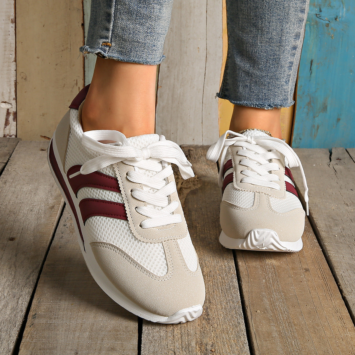 Damen Sneaker Sportlich Atmungsaktiv Mit Mesh-Obermaterial