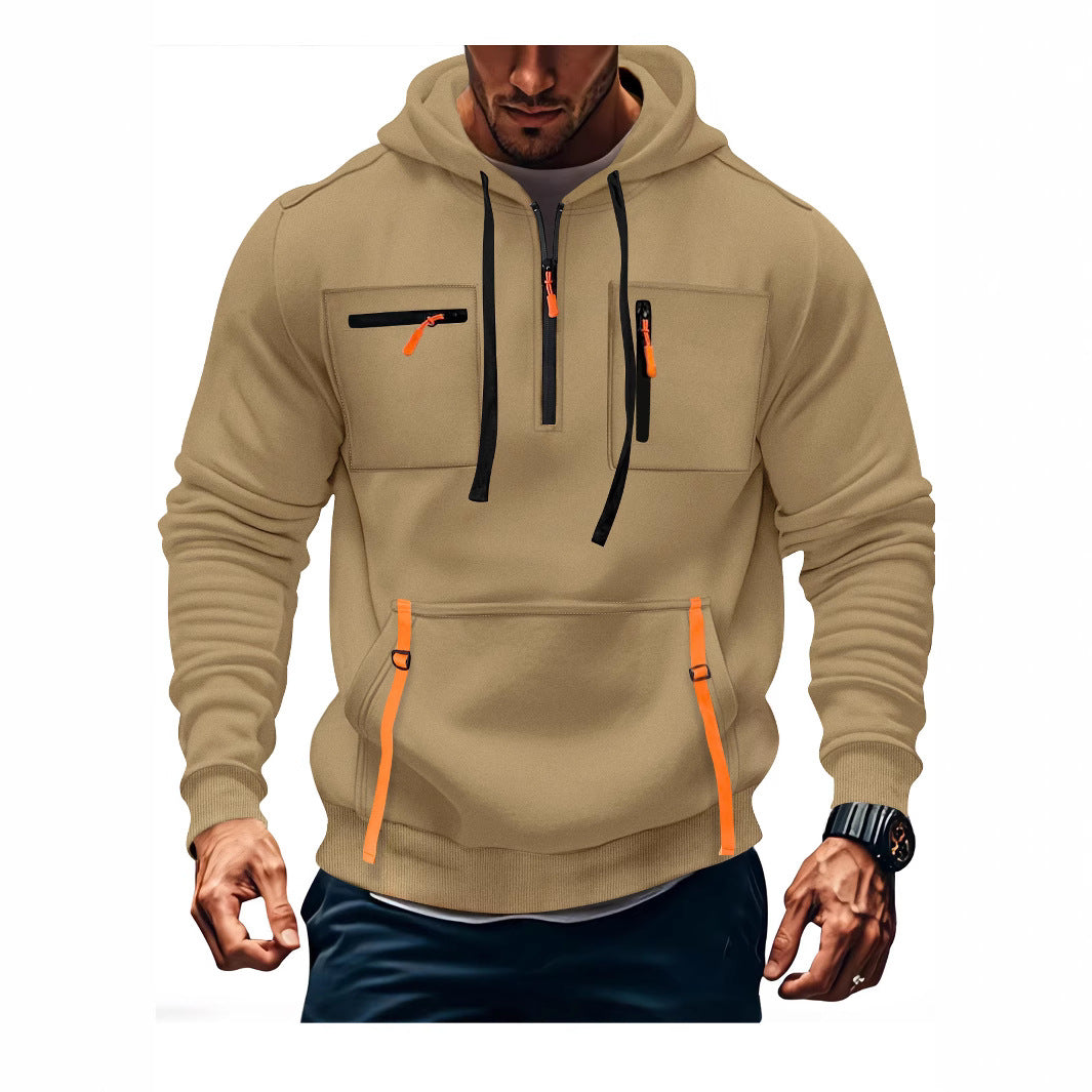 Herren Kapuzenpullover Modisch Reißverschluss Taschen Schwarz - BerlinGlamour