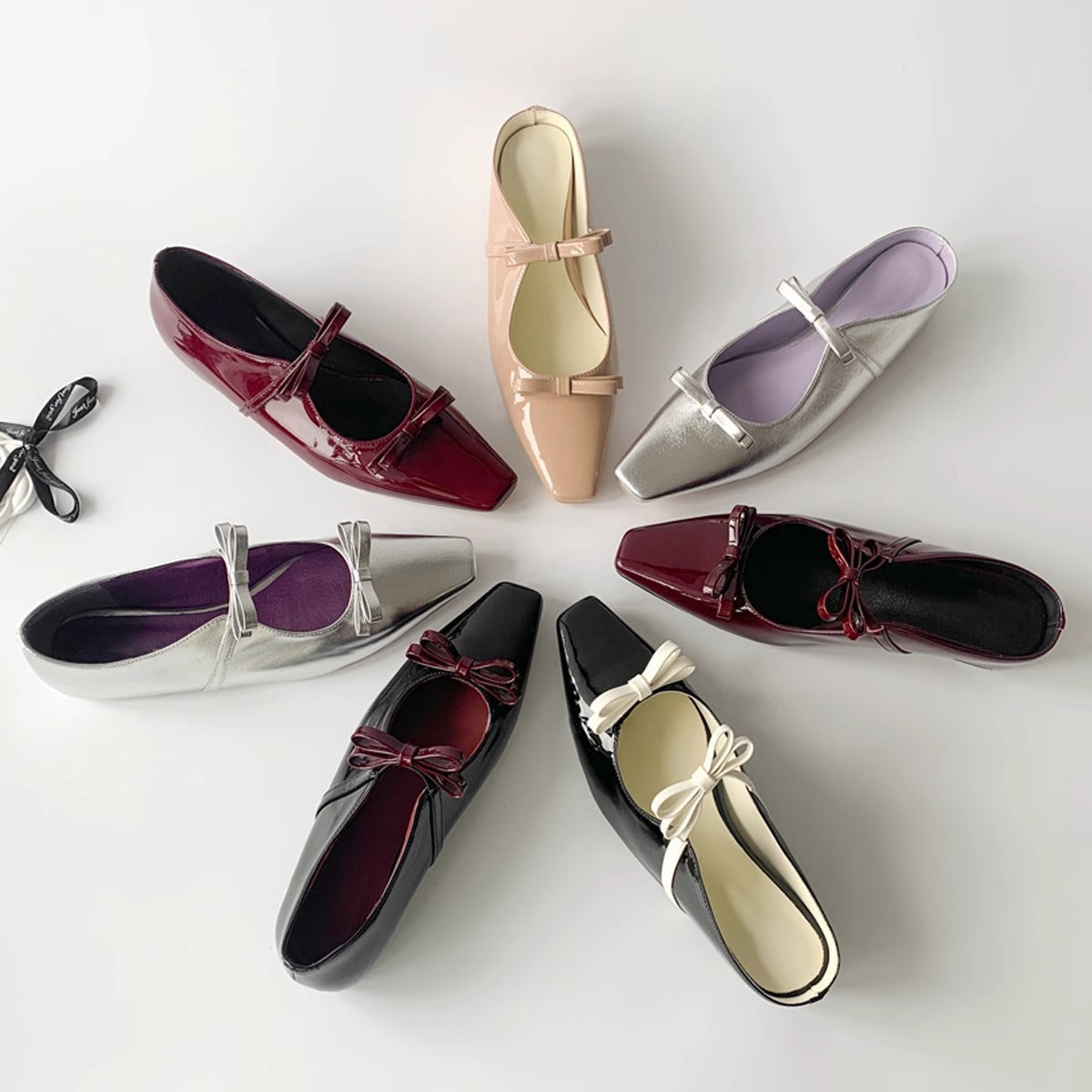 Damen Ballerinas Elegante Schleifchen Riemen Metallic - BerlinGlamour