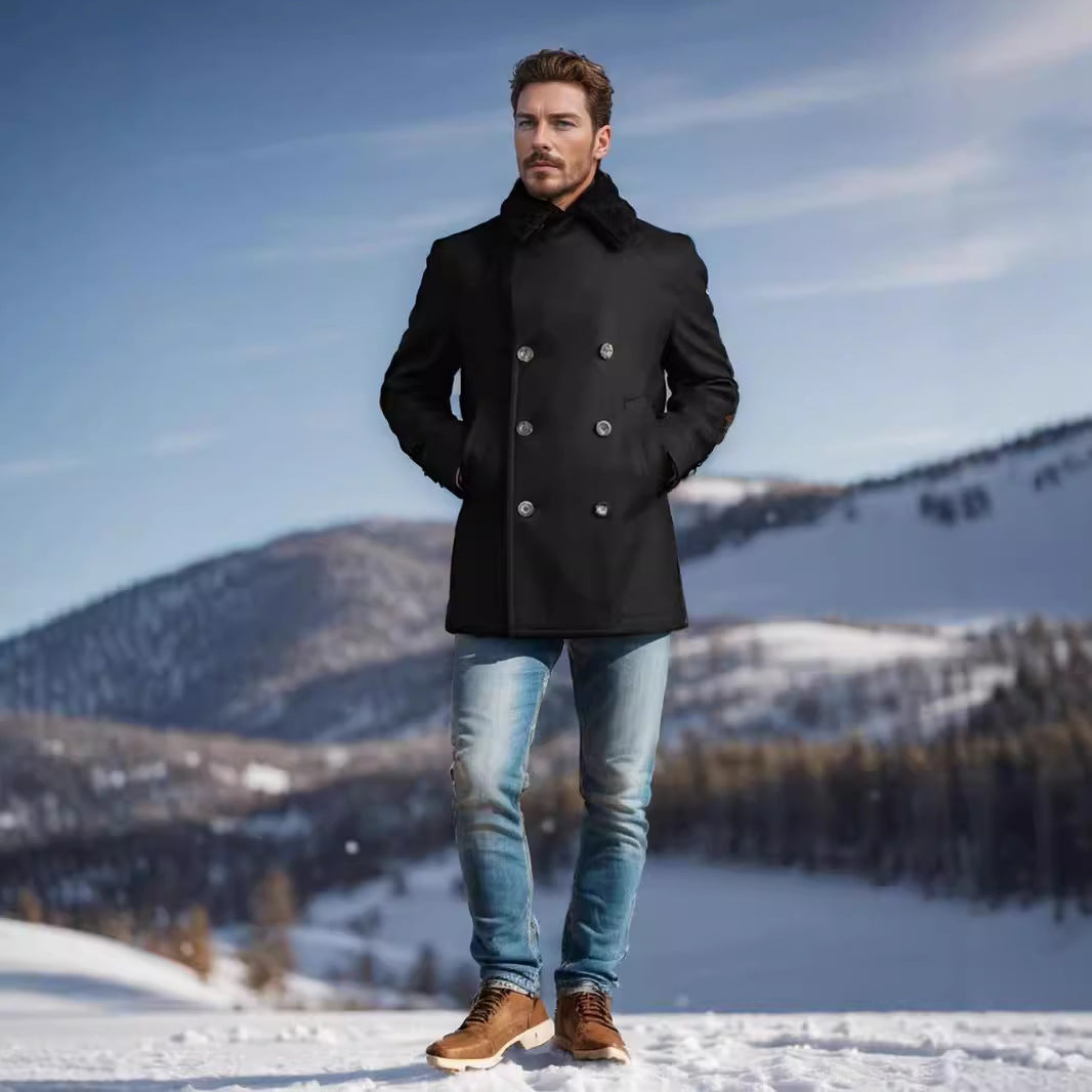 Herren Leder-Bomberjacke Lammfell-Innenfutter Elegante